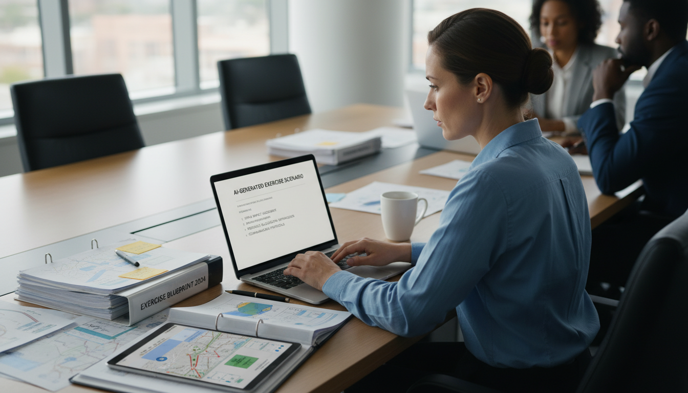 Professional reviewing AI-generated documents on a laptop