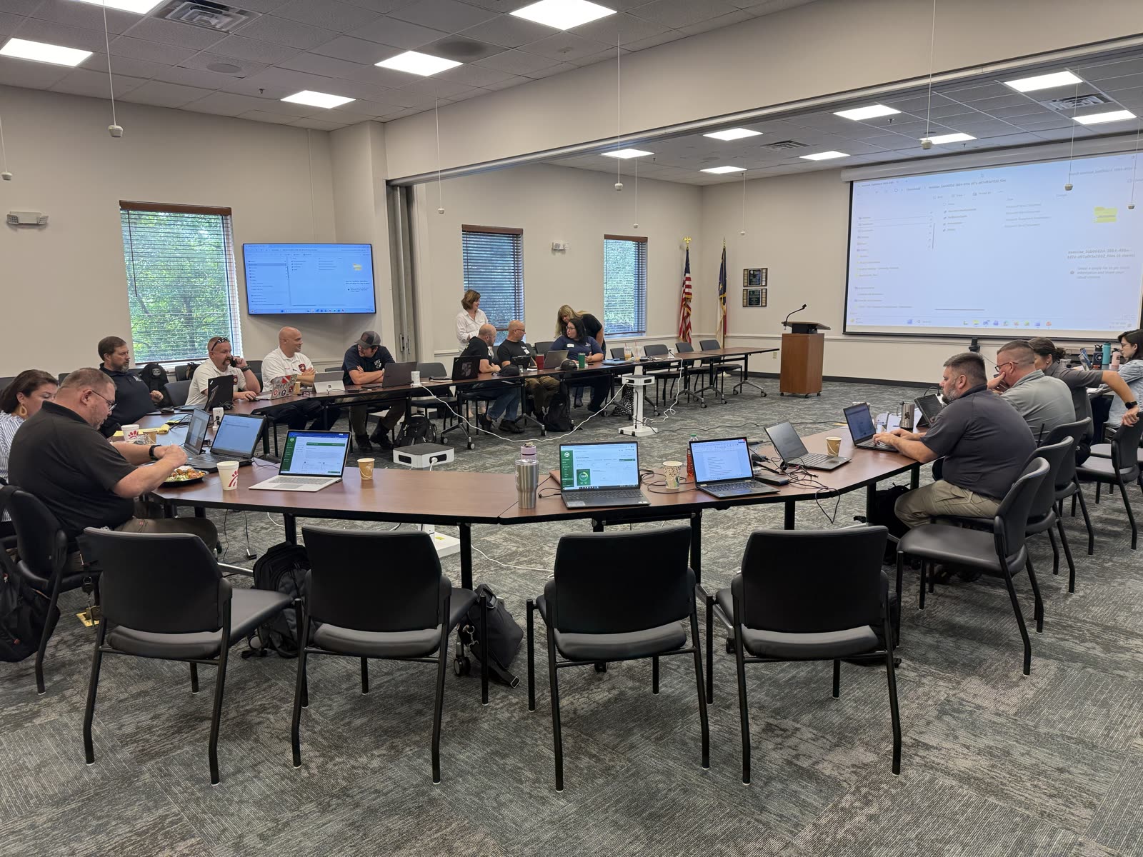 Emergency management staff working in Beehive during the Asheville training session