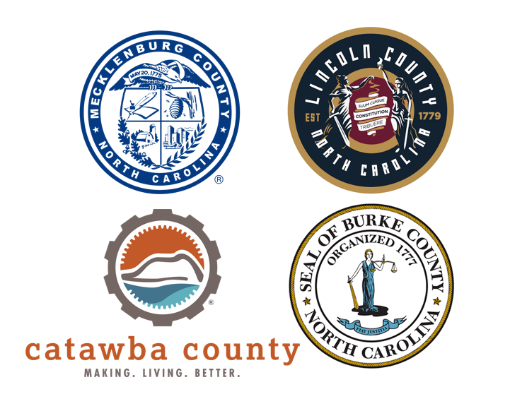 Logos of Mecklenburg, Lincoln, Catawba, and Burke Counties, North Carolina