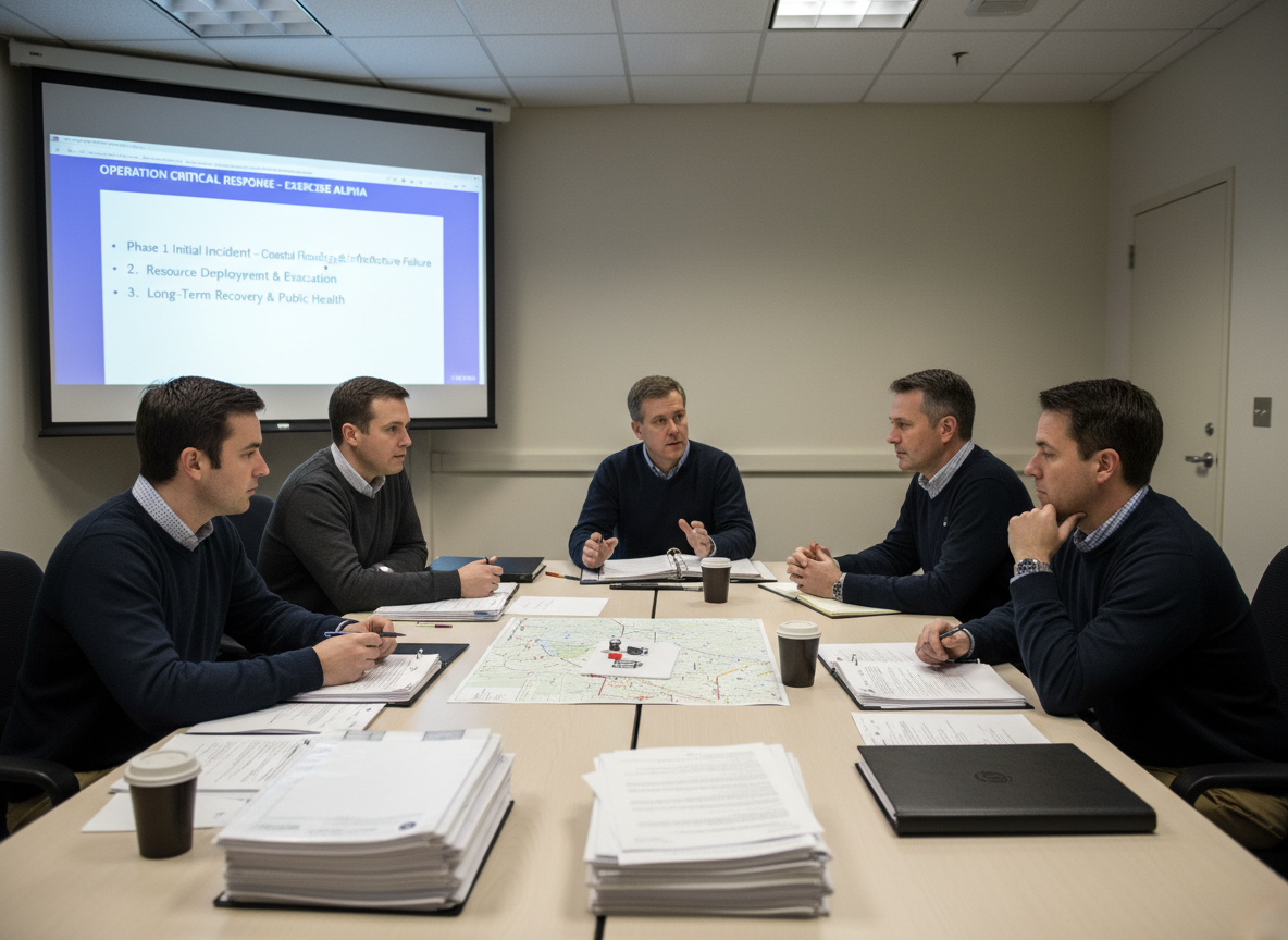 Emergency management professionals conducting a tabletop exercise